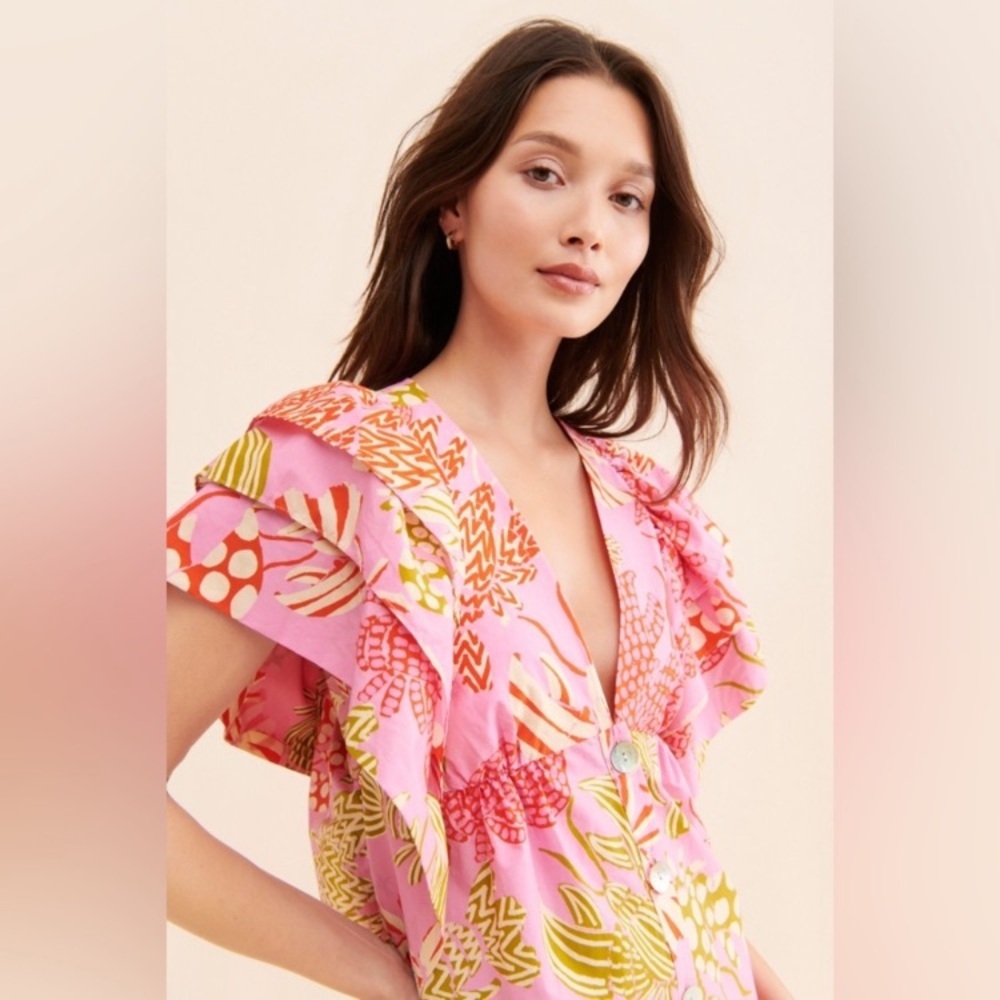 FARM RIO MIXED LOBSTERS RUFFLE MINI DRESS - Picture 2 of 16